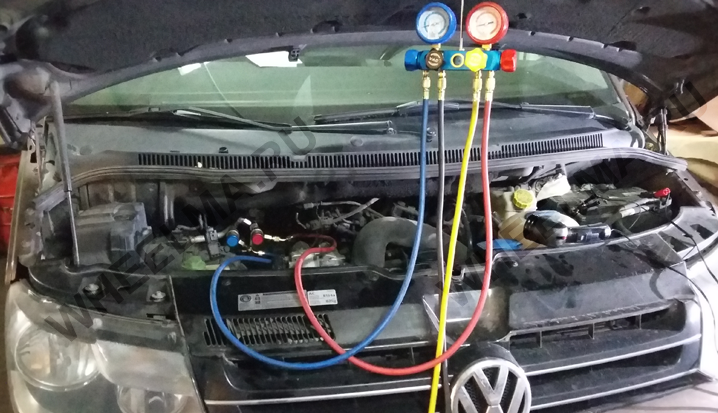 Заправка кондиционера VW Caravelle после устранения течи